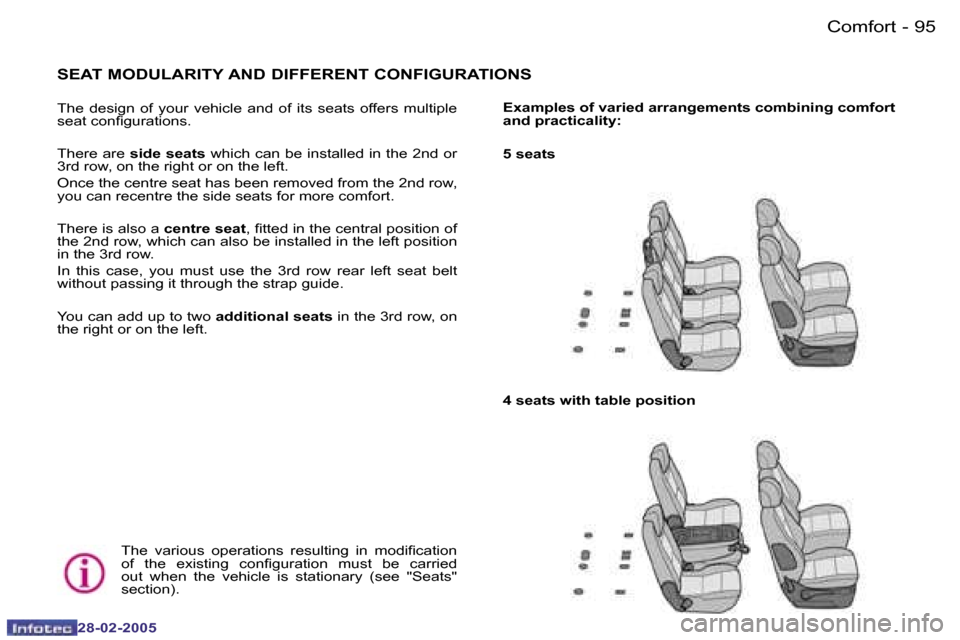 Peugeot 307 SW 2005 Owners Manual �C�o�m�f�o�r�t�9�4 �-
�2�8�-�0�2�-�2�0�0�5
�9�5�C�o�m�f�o�r�t�-
�2�8�-�0�2�-�2�0�0�5
�S�E�A�T� �M�O�D�U�L�A�R�I�T�Y� �A�N�D� �D�I�F�F�E�R�E�N�T� �C�O�N�F�I�G�U�R�A�T�I�O�N�S
�T�h�e�  �d�e�s�i�g�n�  �o