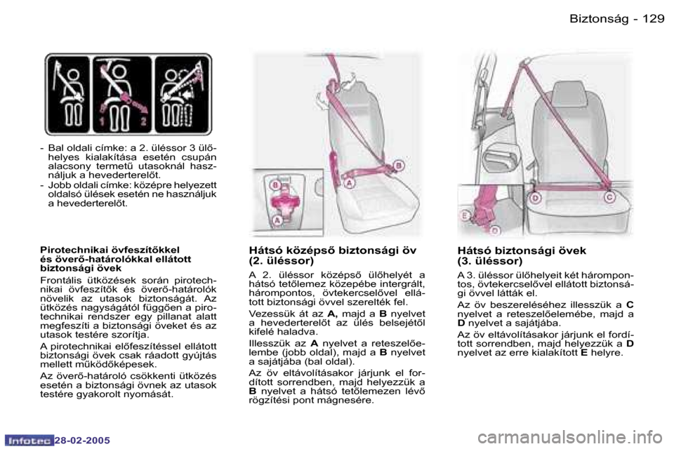 Peugeot 307 SW 2005  Kezelési útmutató (in Hungarian) �B�i�z�t�o�n�s�á�g�1�2�8 �-
�2�8�-�0�2�-�2�0�0�5
�1�2�9�B�i�z�t�o�n�s�á�g�-
�2�8�-�0�2�-�2�0�0�5
�-�  �B�a�l� �o�l�d�a�l�i� �c�í�m�k�e�:� �a� �2�.� �ü�l�é�s�s�o�r� �3� �ü�l5�-�h�e�l�y�e�s�  �k�
