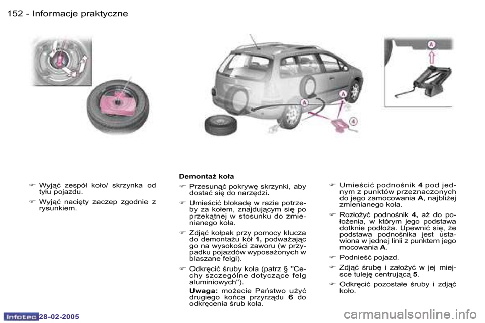 Peugeot 307 SW 2005  Instrukcja Obsługi (in Polish) �I�n�f�o�r�m�a�c�j�e� �p�r�a�k�t�y�c�z�n�e�1�5�2 �-
�2�8�-�0�2�-�2�0�0�5
�1�5�3�I�n�f�o�r�m�a�c�j�e� �p�r�a�k�t�y�c�z�n�e�-
�2�8�-�0�2�-�2�0�0�5
�F�  �W�y�j"�ć�  �z�e�s�p�ó�ł�  �k�o�ł�o�/�  �s�k�