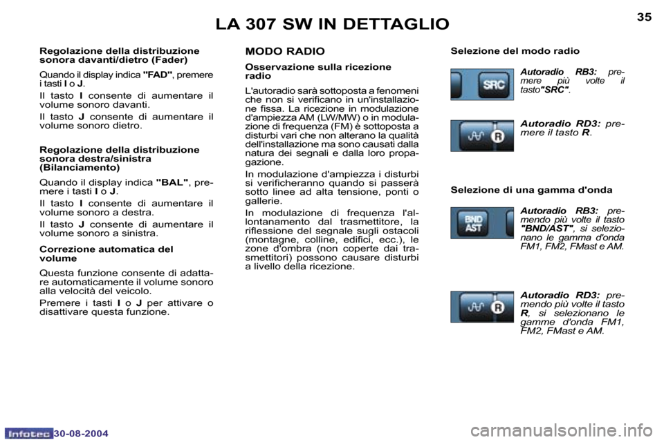 Peugeot 307 SW 2004.5  Manuale del proprietario (in Italian) �3�4
�3�0�-�0�8�-�2�0�0�4
�3�5
�3�0�-�0�8�-�2�0�0�4
�L�A� �3�0�7� �S�W� �I�N� �D�E�T�T�A�G�L�I�O�M�O�D�O� �R�A�D�I�O
�O�s�s�e�r�v�a�z�i�o�n�e� �s�u�l�l�a� �r�i�c�e�z�i�o�n�e�  
�r�a�d�i�o 
�L��a�u�t�