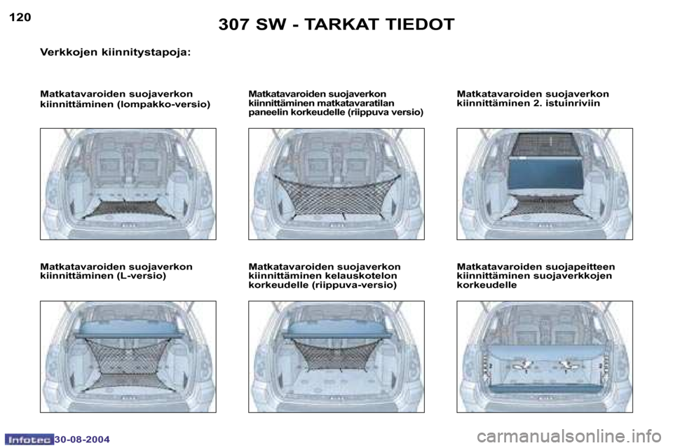 Peugeot 307 SW 2004.5  Omistajan käsikirja (in Finnish) �1�2�0
�3�0�-�0�8�-�2�0�0�4
�1�2�1
�3�0�-�0�8�-�2�0�0�4
�3�0�7� �S�W� �-� �T�A�R�K�A�T� �T�I�E�D�O�T
�V�e�r�k�k�o�j�e�n� �k�i�i�n�n�i�t�y�s�t�a�p�o�j�a�:
�M�a�t�k�a�t�a�v�a�r�o�i�d�e�n� �s�u�o�j�a�v�e
