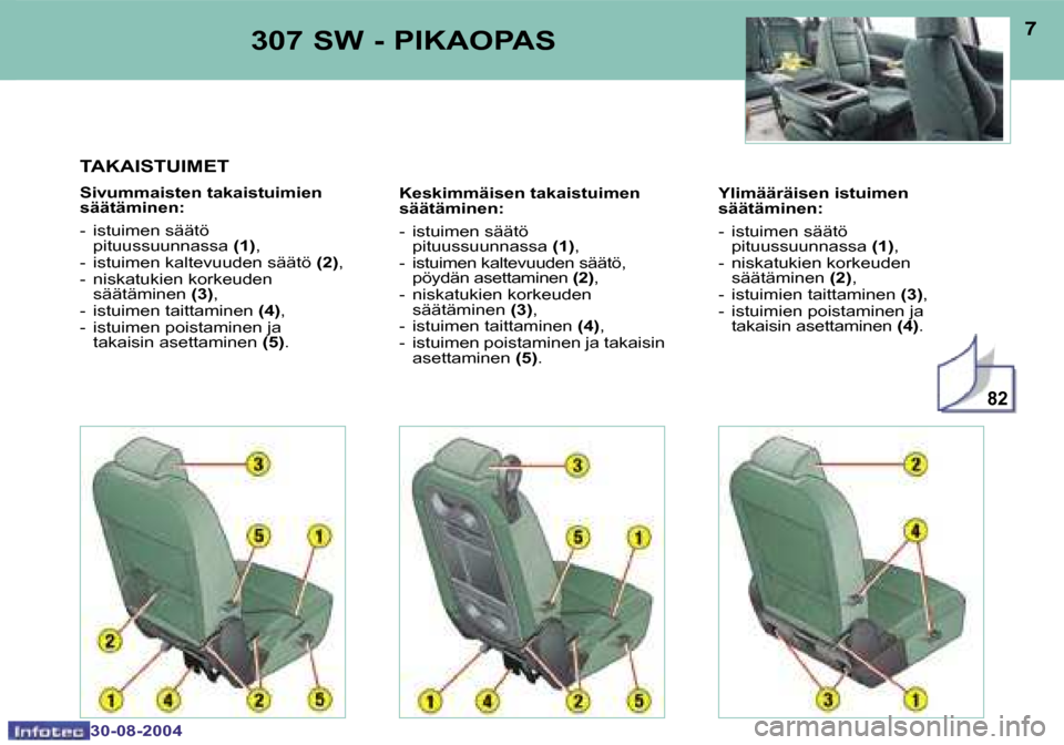 Peugeot 307 SW 2004.5  Omistajan käsikirja (in Finnish) �8�2
�6
�3�0�-�0�8�-�2�0�0�4
�7
�3�0�-�0�8�-�2�0�0�4
�T�A�K�A�I�S�T�U�I�M�E�T
�S�i�v�u�m�m�a�i�s�t�e�n� �t�a�k�a�i�s�t�u�i�m�i�e�n�  
�s�ä�ä�t�ä�m�i�n�e�n�: 
�-�  �i�s�t�u�i�m�e�n� �s�ä�ä�t�ö�p�