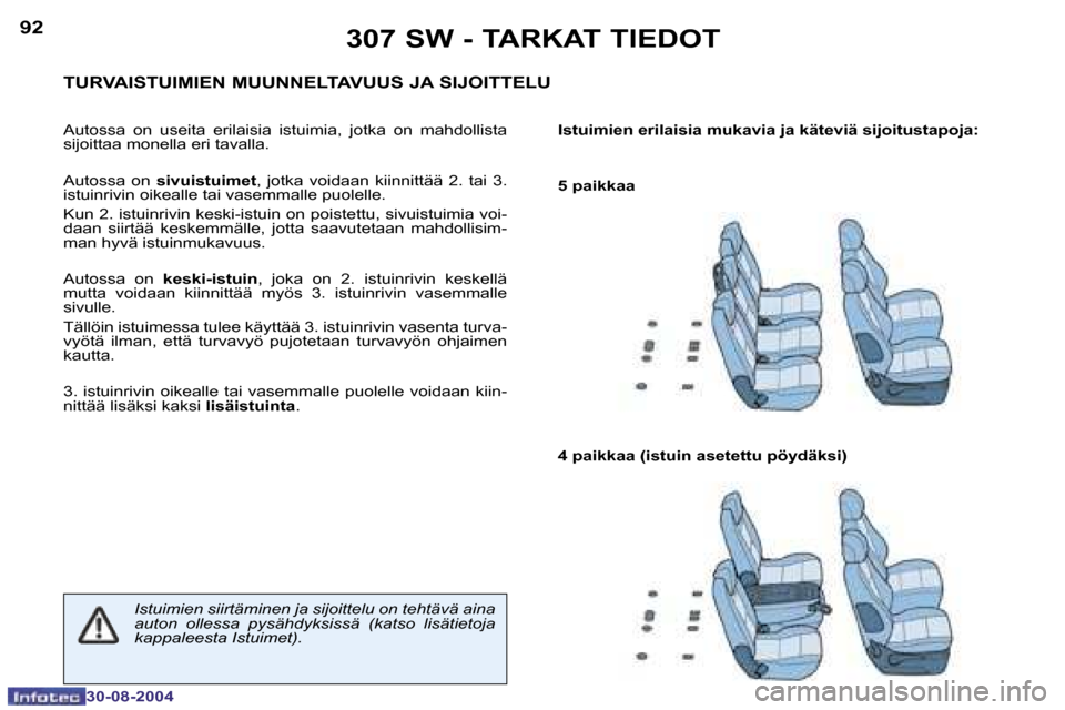 Peugeot 307 SW 2004.5  Omistajan käsikirja (in Finnish) �9�2
�3�0�-�0�8�-�2�0�0�4
�9�3
�3�0�-�0�8�-�2�0�0�4
�3�0�7� �S�W� �-� �T�A�R�K�A�T� �T�I�E�D�O�T
�T�U�R�V�A�I�S�T�U�I�M�I�E�N� �M�U�U�N�N�E�L�T�A�V�U�U�S� �J�A� �S�I�J�O�I�T�T�E�L�U
�A�u�t�o�s�s�a�  �