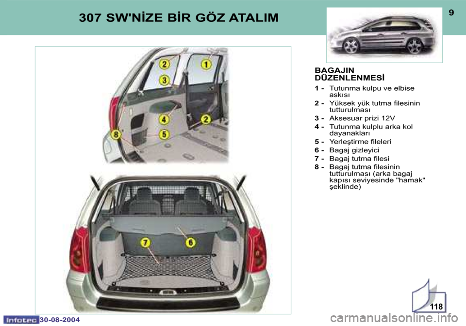 Peugeot 307 SW 2004.5  Kullanım Kılavuzu (in Turkish) �1�1�8
�8
�3�0�-�0�8�-�2�0�0�4
�9
�3�0�-�0�8�-�2�0�0�4
�3�0�7� �S�W��N�İ�Z�E� �B�İ�R� �G�Ö�Z� �A�T�A�L�I�M
�B�A�G�A�J�I�N�  
�D�Ü�Z�E�N�L�E�N�M�E�S�İ
�1� �-� �T�u�t�u�n�m�a� �k�u�l�p�u� �v�e� �e