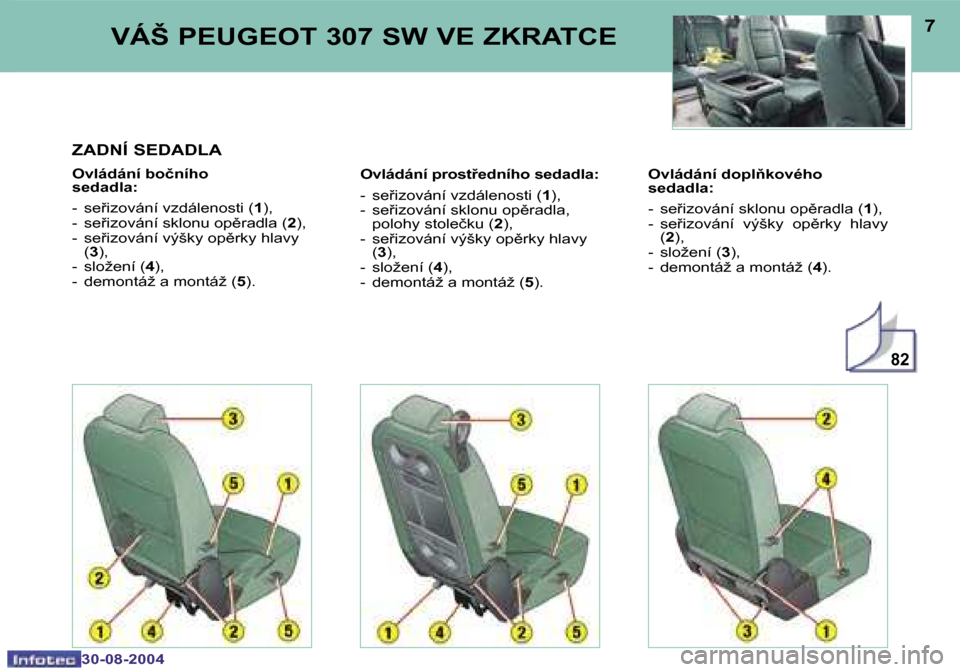 Peugeot 307 SW 2004.5  Návod k obsluze (in Czech) �8�2
�6
�3�0�-�0�8�-�2�0�0�4
�7
�3�0�-�0�8�-�2�0�0�4
�Z�A�D�N�Í� �S�E�D�A�D�L�A
�O�v�l�á�d�á�n�í� �b�o�č�n�í�h�o�  
�s�e�d�a�d�l�a�: 
�-�  �s�e�i�z�o�v�á�n�í� �v�z�d�á�l�e�n�o�s�t�i� �(�1�)