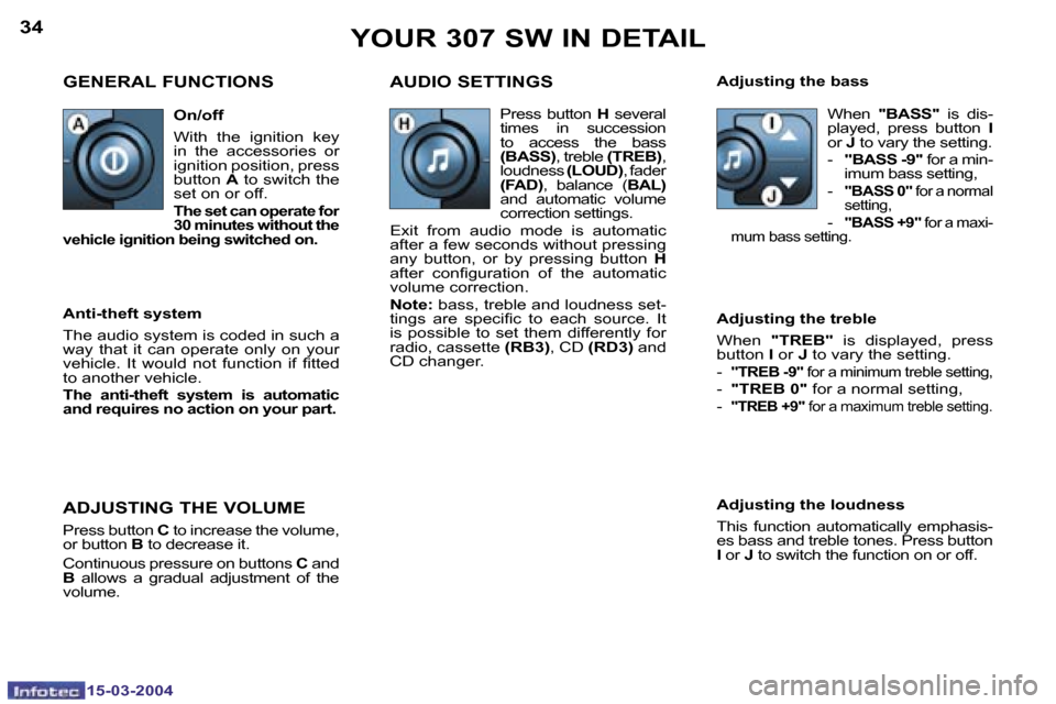 Peugeot 307 SW 2004 Owners Guide �1�5�-�0�3�-�2�0�0�4�1�5�-�0�3�-�2�0�0�4
�3�4�3�5�Y�O�U�R� �3�0�7� �S�W� �I�N� �D�E�T�A�I�L
�G�E�N�E�R�A�L� �F�U�N�C�T�I�O�N�S �A�U�D�I�O� �S�E�T�T�I�N�G�S
�A�d�j�u�s�t�i�n�g� �t�h�e� �l�o�u�d�n�e�s�s