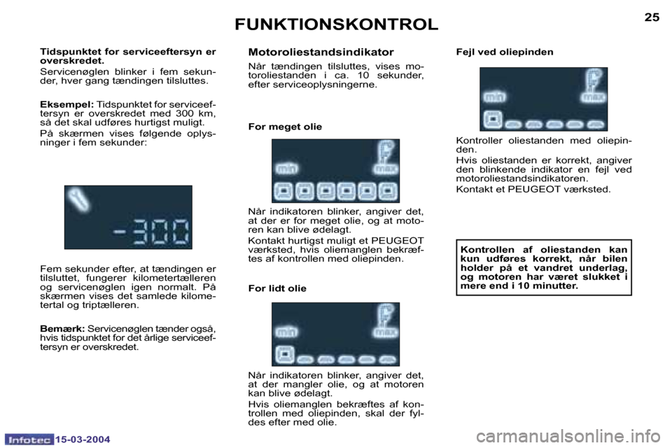 Peugeot 307 SW 2004  Instruktionsbog (in Danish) �1�5�-�0�3�-�2�0�0�4�1�5�-�0�3�-�2�0�0�4
�2�4�2�5�F�U�N�K�T�I�O�N�S�K�O�N�T�R�O�L
�T�i�d�s�p�u�n�k�t�e�t� �f�o�r� �s�e�r�v�i�c�e�e�f�t�e�r�s�y�n� �e�r�  
�o�v�e�r�s�k�r�e�d�e�t�. 
�S�e�r�v�i�c�e�n�ø�