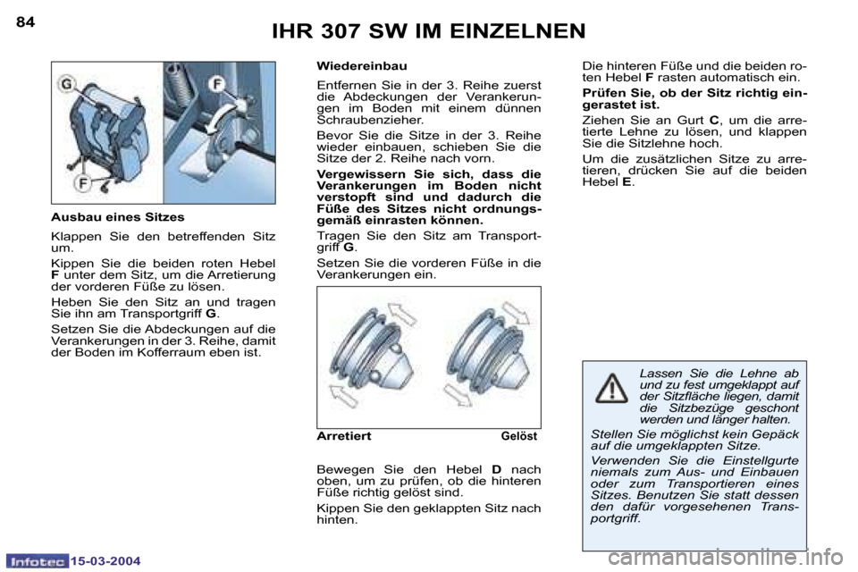 Peugeot 307 SW 2004  Betriebsanleitung (in German) �1�5�-�0�3�-�2�0�0�4�1�5�-�0�3�-�2�0�0�4
�8�4�8�5�I�H�R� �3�0�7� �S�W� �I�M� �E�I�N�Z�E�L�N�E�N
�A�u�s�b�a�u� �e�i�n�e�s� �S�i�t�z�e�s 
�K�l�a�p�p�e�n�  �S�i�e�  �d�e�n�  �b�e�t�r�e�f�f�e�n�d�e�n�  �S