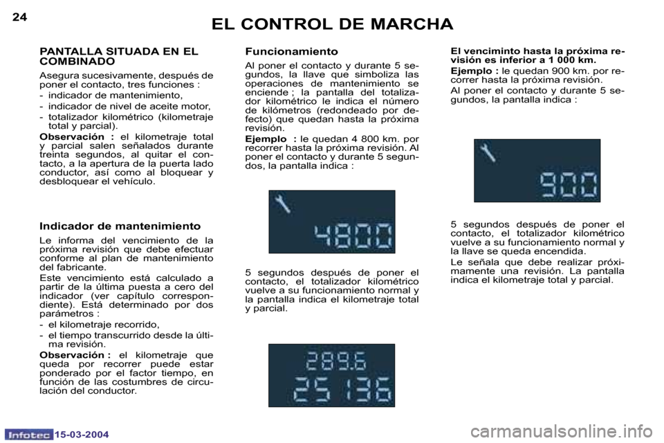 Peugeot 307 SW 2004  Manual del propietario (in Spanish) �2�4
�1�5�-�0�3�-�2�0�0�4
�2�5
�1�5�-�0�3�-�2�0�0�4
�E�L� �C�O�N�T�R�O�L� �D�E� �M�A�R�C�H�A
�P�A�N�T�A�L�L�A� �S�I�T�U�A�D�A� �E�N� �E�L�  
�C�O�M�B�I�N�A�D�O
�A�s�e�g�u�r�a� �s�u�c�e�s�i�v�a�m�e�n�t