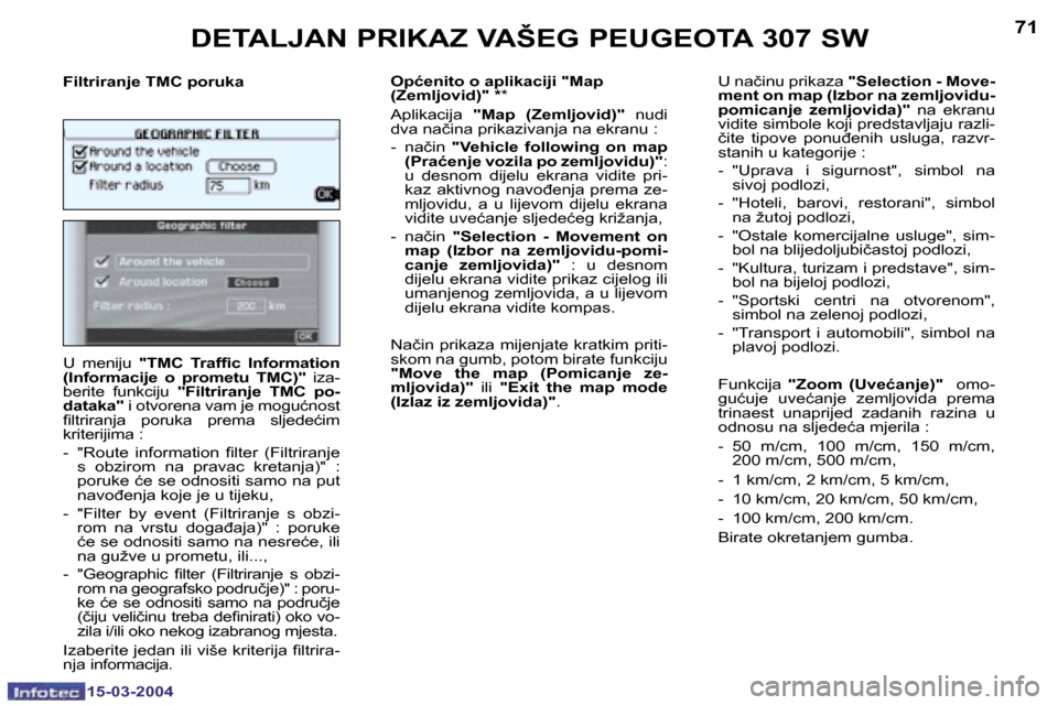 Peugeot 307 SW 2004  Vodič za korisnike (in Croatian) �1�5�-�0�3�-�2�0�0�4�1�5�-�0�3�-�2�0�0�4
�7�0�7�1�D�E�T�A�L�J�A�N� �P�R�I�K�A�Z� �V�A�Š�E�G� �P�E�U�G�E�O�T�A� �3�0�7� �S�W
�F�i�l�t�r�i�r�a�n�j�e� �T�M�C� �p�o�r�u�k�a 
�U�  �m�e�n�i�j�u� �"�T�M�C� 
