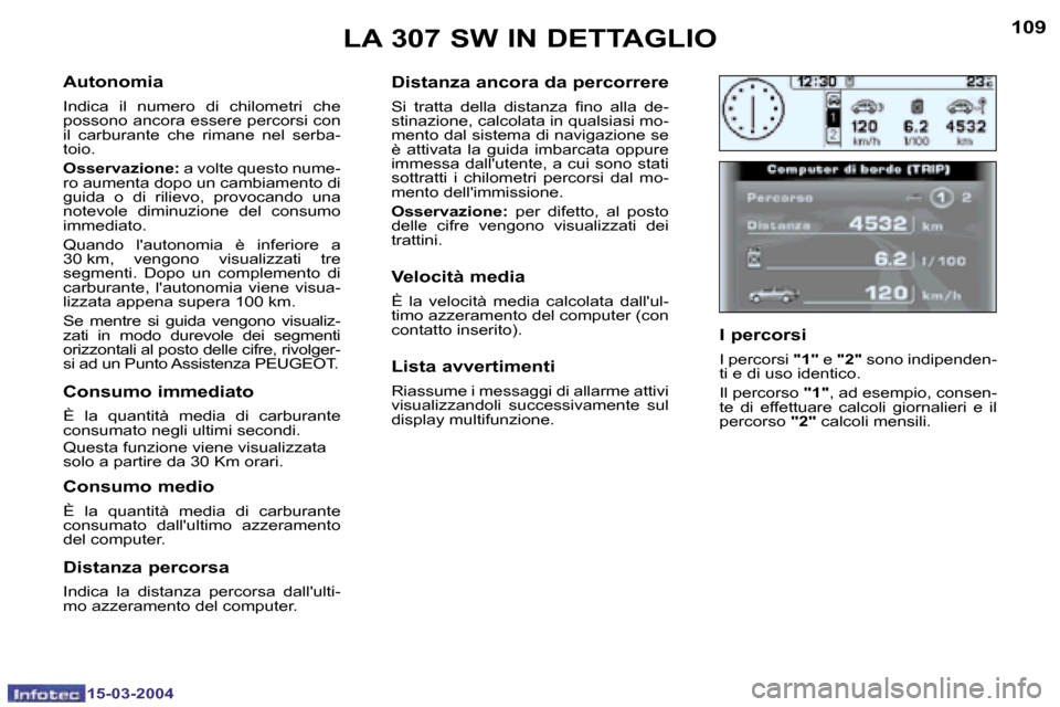 Peugeot 307 SW 2004  Manuale del proprietario (in Italian) �1�0�8
�1�5�-�0�3�-�2�0�0�4
�1�0�9
�1�5�-�0�3�-�2�0�0�4
�A�u�t�o�n�o�m�i�a
�I�n�d�i�c�a�  �i�l�  �n�u�m�e�r�o�  �d�i�  �c�h�i�l�o�m�e�t�r�i�  �c�h�e�  
�p�o�s�s�o�n�o� �a�n�c�o�r�a� �e�s�s�e�r�e� �p�e