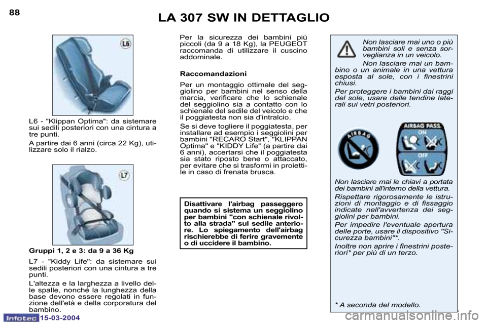 Peugeot 307 SW 2004  Manuale del proprietario (in Italian) �8�8
�1�5�-�0�3�-�2�0�0�4
�8�9
�1�5�-�0�3�-�2�0�0�4
�L�A� �3�0�7� �S�W� �I�N� �D�E�T�T�A�G�L�I�O
�N�o�n� �l�a�s�c�i�a�r�e� �m�a�i� �u�n�o� �o� �p�i�ù�  
�b�a�m�b�i�n�i�  �s�o�l�i�  �e�  �s�e�n�z�a�  
