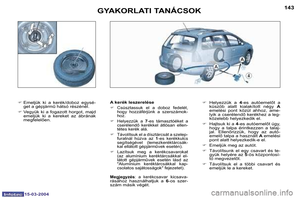 Peugeot 307 SW 2004  Kezelési útmutató (in Hungarian) �1�4�2
�1�5�-�0�3�-�2�0�0�4
�1�4�3
�1�5�-�0�3�-�2�0�0�4
�G�Y�A�K�O�R�L�A�T�I� �T�A�N�Á�C�S�O�K
�F� �E�m�e�l�j�ü�k�  �k�i�  �a�  �k�e�r�é�k�/�d�o�b�o�z�  �e�g�y�s�é�-
�g�e�t� �a� �g�é�p�j�á�r�mC