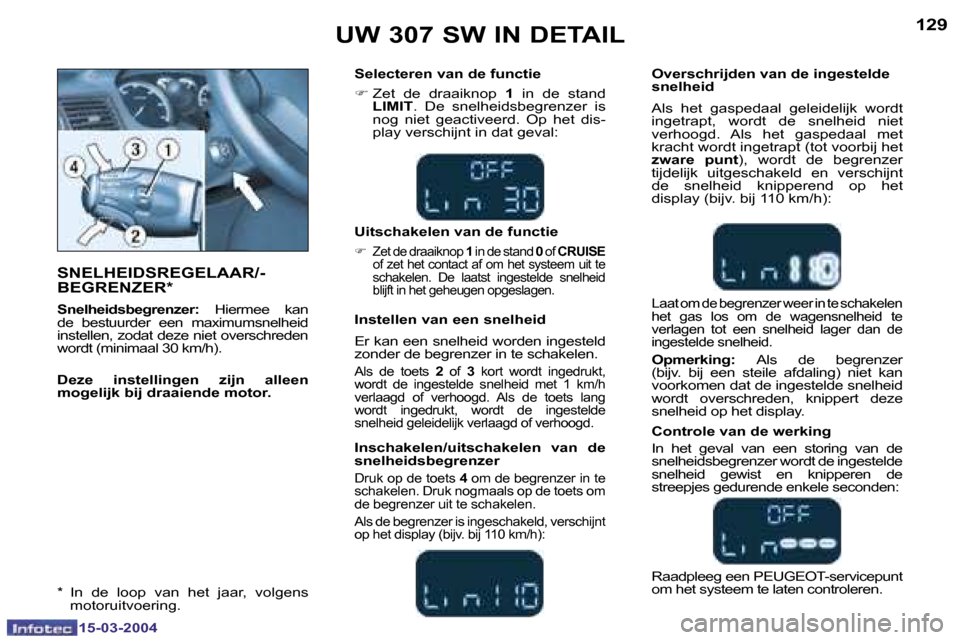Peugeot 307 SW 2004  Handleiding (in Dutch) �1�5�-�0�3�-�2�0�0�4�1�5�-�0�3�-�2�0�0�4
�1�2�8�1�2�9�U�W� �3�0�7� �S�W� �I�N� �D�E�T�A�I�L
�S�N�E�L�H�E�I�D�S�R�E�G�E�L�A�A�R�/�- 
�B�E�G�R�E�N�Z�E�R�*
�S�n�e�l�h�e�i�d�s�b�e�g�r�e�n�z�e�r�:�  �H�i�e