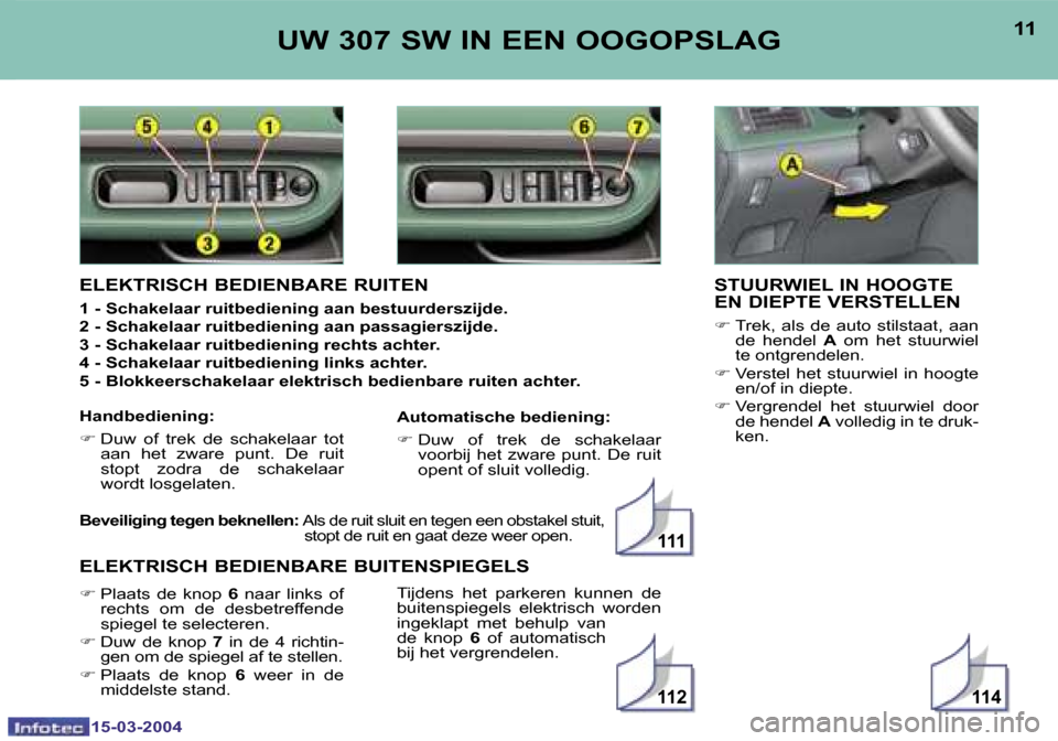 Peugeot 307 SW 2004  Handleiding (in Dutch) �1�5�-�0�3�-�2�0�0�4�1�5�-�0�3�-�2�0�0�4
�1�1�4�1�1�2
�1�1�1
�1�0�1�1�U�W� �3�0�7� �S�W� �I�N� �E�E�N� �O�O�G�O�P�S�L�A�G�S�T�U�U�R�W�I�E�L� �I�N� �H�O�O�G�T�E�  
�E�N� �D�I�E�P�T�E� �V�E�R�S�T�E�L�L�