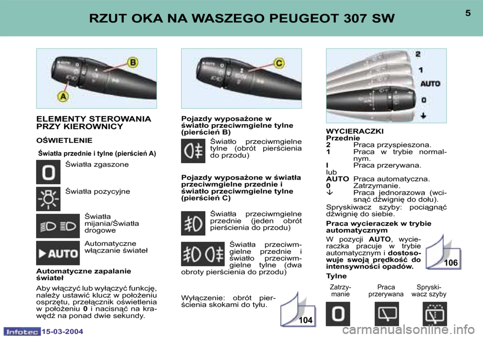Peugeot 307 SW 2004  Instrukcja Obsługi (in Polish) �1�5�-�0�3�-�2�0�0�4�1�5�-�0�3�-�2�0�0�4
�1�0�4
�1�0�6
�4�5�R�Z�U�T� �O�K�A� �N�A� �W�A�S�Z�E�G�O� �P�E�U�G�E�O�T� �3�0�7� �S�W� 
�W�Y�C�I�E�R�A�C�Z�K�I 
�P�r�z�e�d�n�i�e
�2� �P�r�a�c�a� �p�r�z�y�s�p�