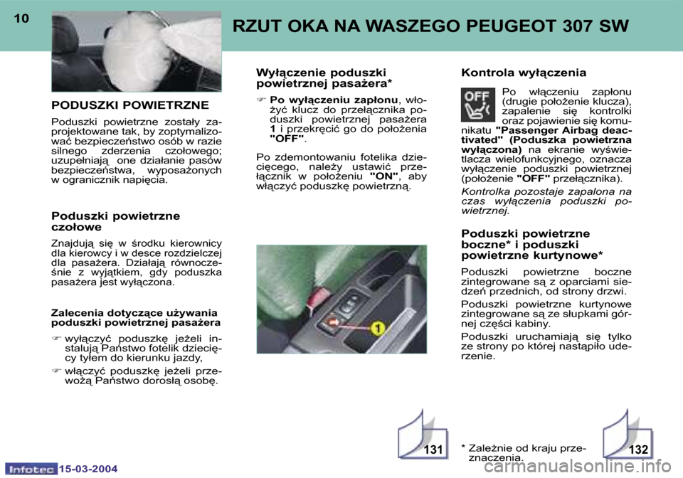 Peugeot 307 SW 2004  Instrukcja Obsługi (in Polish) �1�5�-�0�3�-�2�0�0�4�1�5�-�0�3�-�2�0�0�4
�1�3�1�1�3�2
�1�0�1�1�R�Z�U�T� �O�K�A� �N�A� �W�A�S�Z�E�G�O� �P�E�U�G�E�O�T� �3�0�7� �S�W� 
�P�o�d�u�s�z�k�i� �p�o�w�i�e�t�r�z�n�e�  
�b�o�c�z�n�e�*� �i� �p�o�