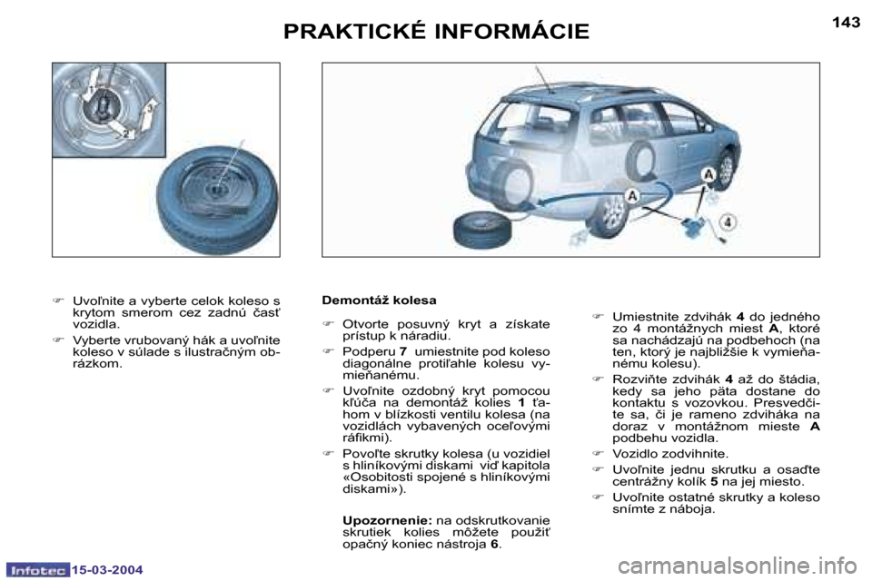 Peugeot 307 SW 2004  Užívateľská príručka (in Slovak) �1�5�-�0�3�-�2�0�0�4�1�5�-�0�3�-�2�0�0�4
�1�4�2�1�4�3�P�R�A�K�T�I�C�K�É� �I�N�F�O�R�M�Á�C�I�E
�F�  �U�v�o-�n�i�t�e� �a� �v�y�b�e�r�t�e� �c�e�l�o�k� �k�o�l�e�s�o� �s� 
�k�r�y�t�o�m�  �s�m�e�r�o�m�  