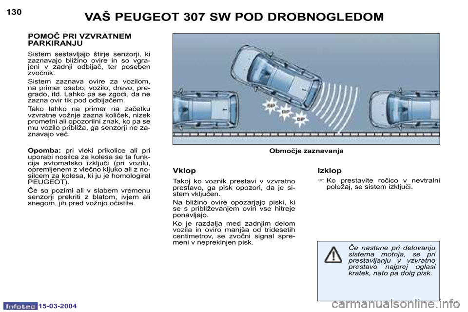 Peugeot 307 SW 2004  Priročnik za lastnika (in Slovenian) �1�5�-�0�3�-�2�0�0�4�1�5�-�0�3�-�2�0�0�4
�1�3�0�1�3�1�V�A�Š� �P�E�U�G�E�O�T� �3�0�7� �S�W� �P�O�D� �D�R�O�B�N�O�G�L�E�D�O�M
�P�O�M�O�Č� �P�R�I� �V�Z�V�R�A�T�N�E�M�  
�P�A�R�K�I�R�A�N�J�U� 
�S�i�s�t�
