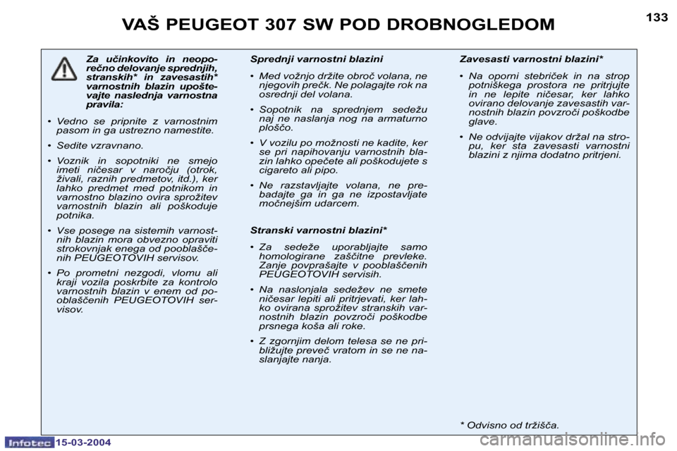 Peugeot 307 SW 2004  Priročnik za lastnika (in Slovenian) �1�5�-�0�3�-�2�0�0�4�1�5�-�0�3�-�2�0�0�4
�1�3�2�1�3�3�V�A�Š� �P�E�U�G�E�O�T� �3�0�7� �S�W� �P�O�D� �D�R�O�B�N�O�G�L�E�D�O�M
�Z�a�  �u�č�i�n�k�o�v�i�t�o�  �i�n�  �n�e�o�p�o�- 
�r�e�č�n�o� �d�e�l�o�v