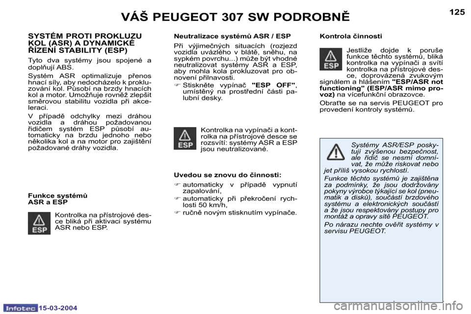 Peugeot 307 SW 2004  Návod k obsluze (in Czech) �1�5�-�0�3�-�2�0�0�4�1�5�-�0�3�-�2�0�0�4
�1�2�4�1�2�5�V�Á�Š� �P�E�U�G�E�O�T� �3�0�7� �S�W� �P�O�D�R�O�B�N(
�S�Y�S�T�É�M� �P�R�O�T�I� �P�R�O�K�L�U�Z�U�  
�K�O�L� �(�A�S�R�)� �A� �D�Y�N�A�M�I�C�K�É