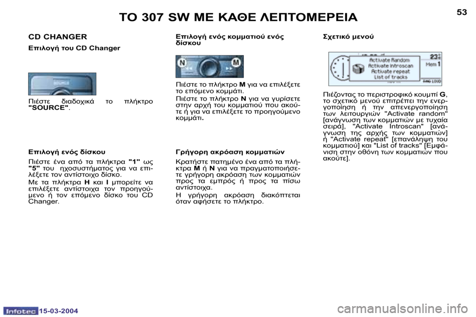 Peugeot 307 SW 2004  Εγχειρίδιο χρήσης (in Greek) �1�5�-�0�3�-�2�0�0�4�1�5�-�0�3�-�2�0�0�4
�5�2�5�3	"� �3�0�7� �S�W� 