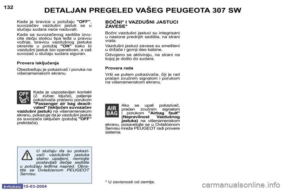 Peugeot 307 SW 2004  Упутство за употребу (in Serbian) �1�5�-�0�3�-�2�0�0�4�1�5�-�0�3�-�2�0�0�4
�1�3�2�1�3�3�D�E�T�A�L�J�A�N� �P�R�E�G�E�L�E�D� �V�A�Š�E�G� �P�E�U�G�E�O�T�A� �3�0�7� �S�W� 
�K�a�d�a�  �j�e�  �b�r�a�v�i�c�a�  �u�  �p�o�l�o�ž�a�j�u� �"�O�F
