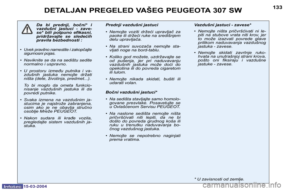 Peugeot 307 SW 2004  Упутство за употребу (in Serbian) �1�5�-�0�3�-�2�0�0�4�1�5�-�0�3�-�2�0�0�4
�1�3�2�1�3�3�D�E�T�A�L�J�A�N� �P�R�E�G�E�L�E�D� �V�A�Š�E�G� �P�E�U�G�E�O�T�A� �3�0�7� �S�W� 
�D�a�  �b�i�  �p�r�e�d�n�j�i�,�  �b�o�č�n�i�*�  �i�  
�v�a�z�d�u