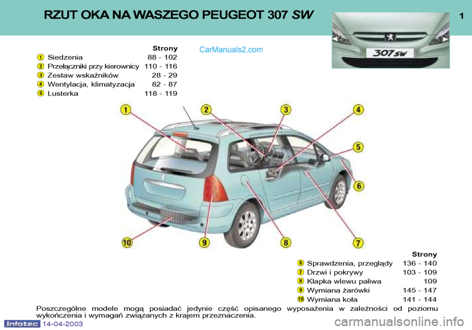 Peugeot 307 SW 2003  Instrukcja Obsługi (in Polish) 