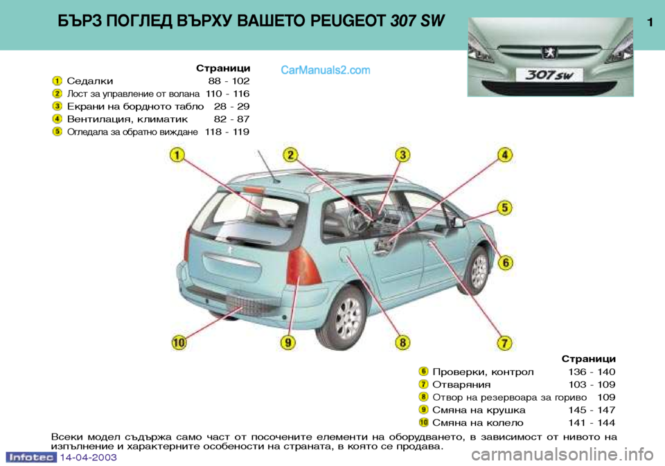 Peugeot 307 SW 2003  Ръководство за експлоатация (in Bulgarian) 