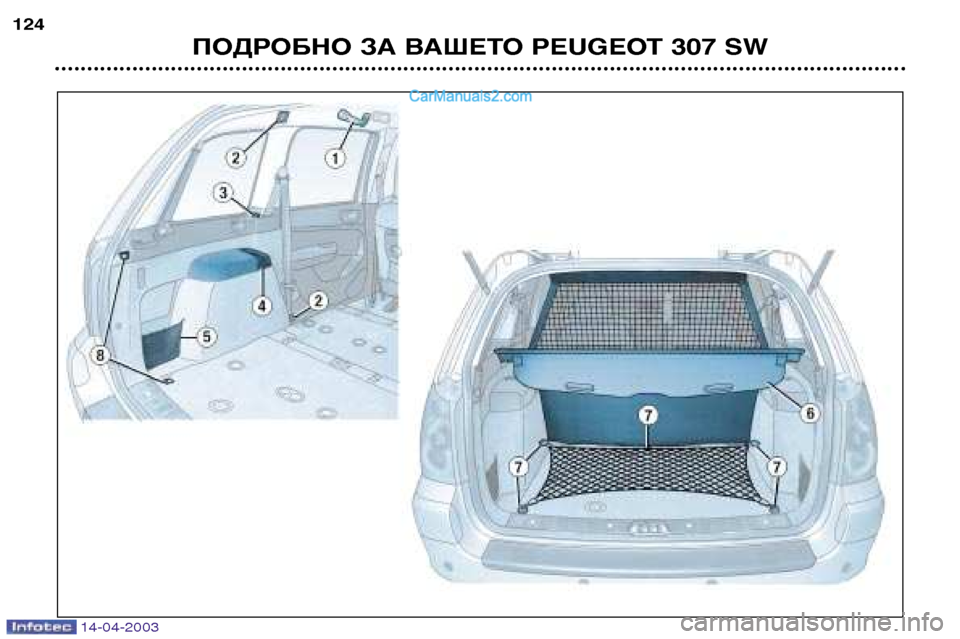 Peugeot 307 SW 2003 Ръководство за експлоатация (in Bulgarian) 14-04-2003
ПОДРОБНО ЗА ВАШЕТО PEUGEOT 307 SW
124 Peugeot 307 SW 2003 Ръководство за експлоатация (in Bulgarian) 14-04-2003
ПОДРОБНО ЗА ВАШЕТО PEUGEOT 307 SW
124
