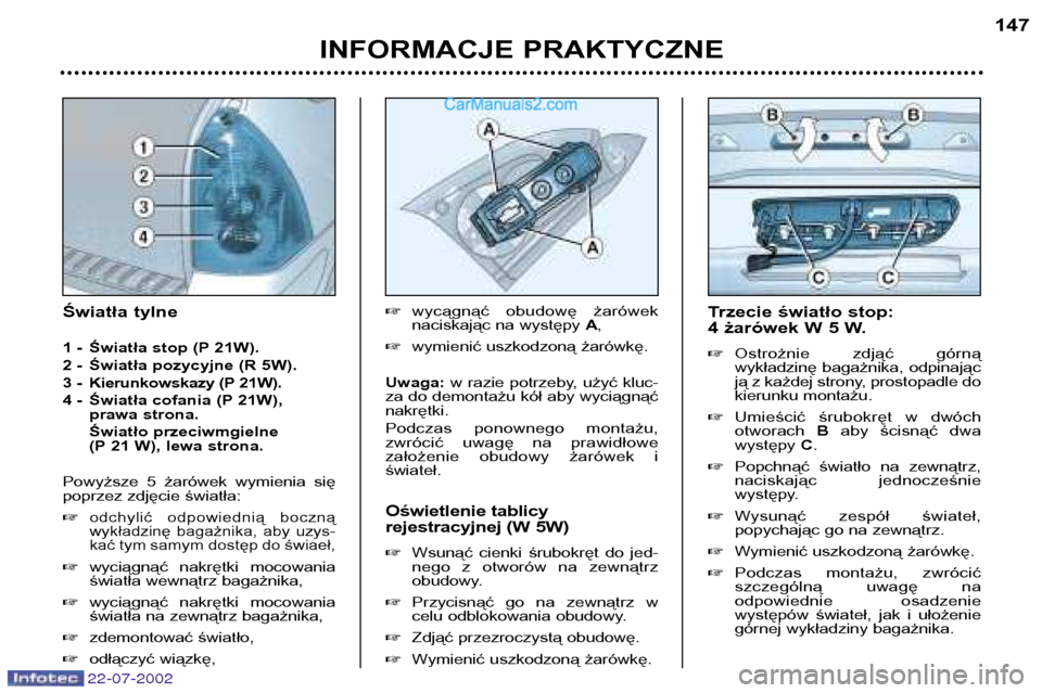 Peugeot 307 Sw 2002.5 Instrukcja Obsługi (In Polish) (177 Pages), Page 160: 22-07-2002 Stosowac Tylko Produkty Homolog ...