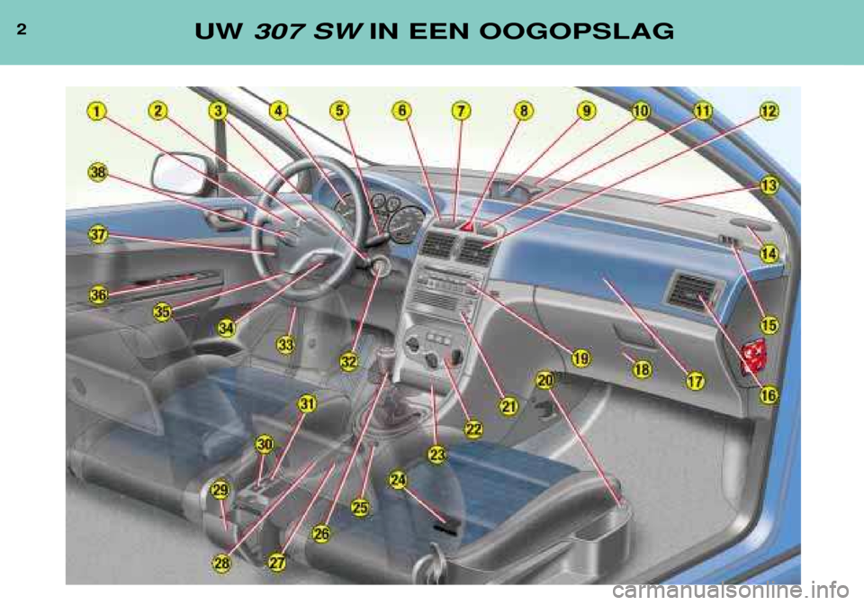 Peugeot 307 SW 2002  Handleiding (in Dutch) 2UW 307 SW IN EEN OOGOPSLAG  