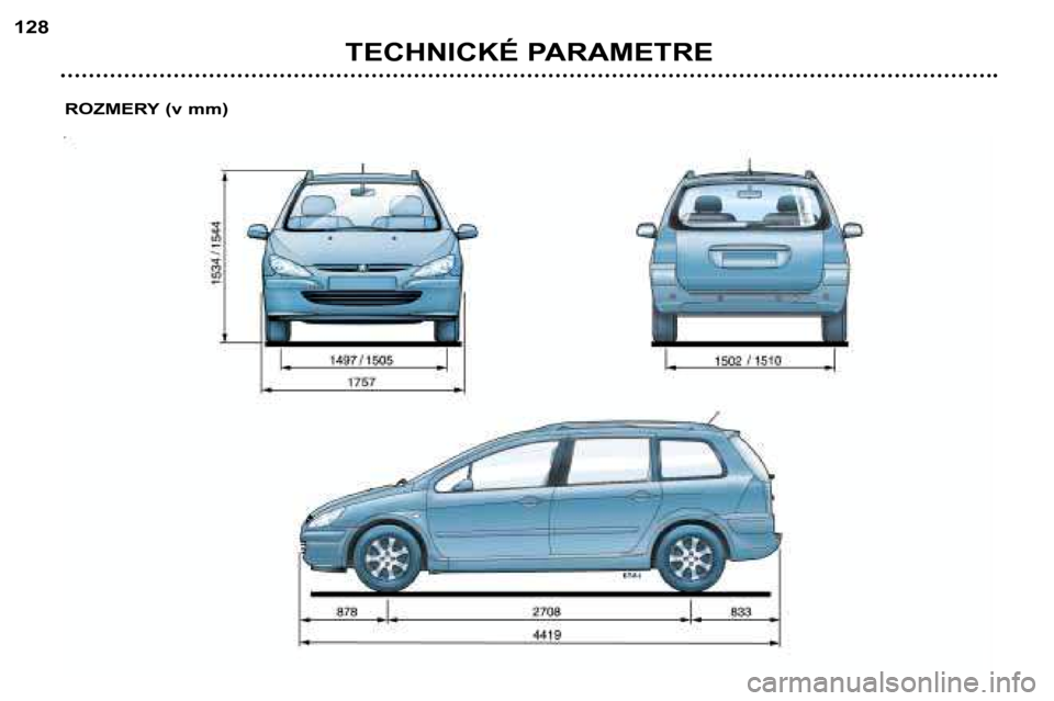 Peugeot 307 SW 2002  Užívateľská príručka (in Slovak) TECHNICKÉ PARAMETRE
128
ROZMERY (v mm)  