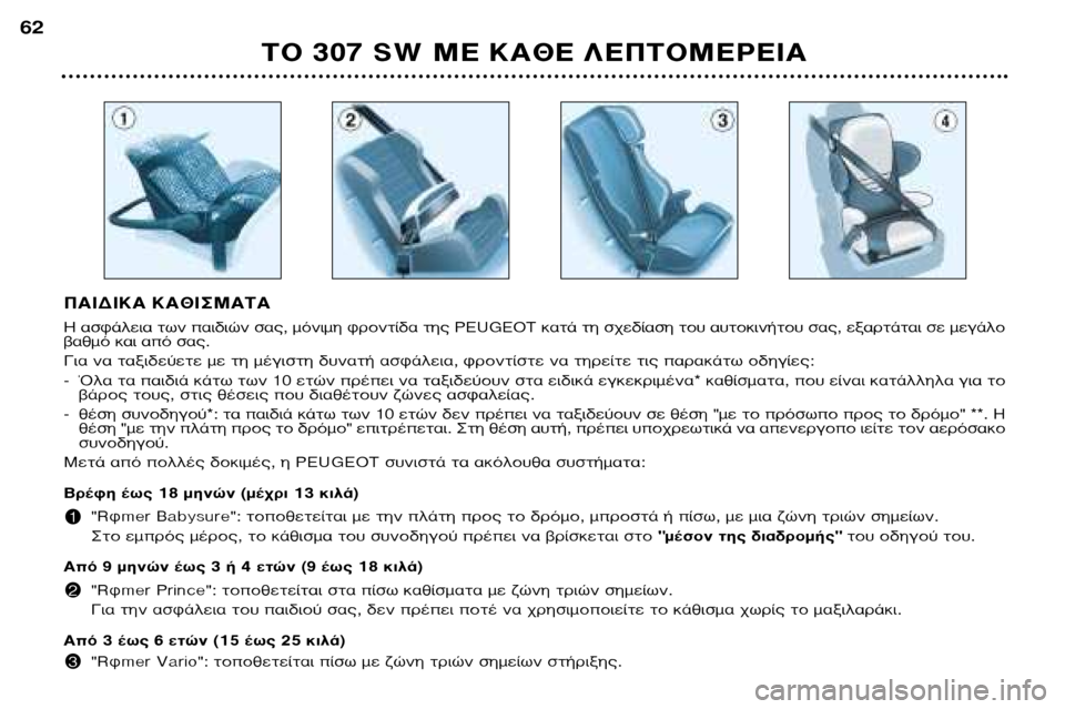 Peugeot 307 SW 2002 Εγχειρίδιο χρήσης (in Greek) ¶∞π¢π∫∞ ∫∞£π™ª∞∆∞
∏ ·ÛÊ¿ÏÂÈ· ÙˆÓ ·È‰ÈÒÓ Û·˜, ÌfiÓÈÌË ÊÚÔÓÙ›‰· Ù˘ PEUGEOT ηٿ ÙË Û¯Â‰›·ÛË ÙÔ˘ ·˘ÙÔÎÈÓ Peugeot 307 SW 2002 Εγχειρίδιο χρήσης (in Greek) ¶∞π¢π∫∞ ∫∞£π™ª∞∆∞
∏ ·ÛÊ¿ÏÂÈ· ÙˆÓ ·È‰ÈÒÓ Û·˜, ÌfiÓÈÌË ÊÚÔÓÙ›‰· Ù˘ PEUGEOT ηٿ ÙË Û¯Â‰›·ÛË ÙÔ˘ ·˘ÙÔÎÈÓ