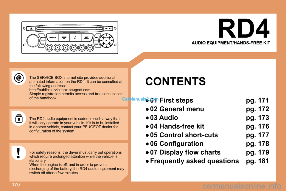 Peugeot 307 SW Dag 2007.5  Owners Manual 170
RD4
CONTENTS 