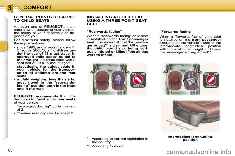 Peugeot 307 SW Dag 2006 Repair Manual �3�C�O�M�F�O�R�T
�6�0
�"�F�o�r�w�a�r�d�s�-�f�a�c�i�n�g�" 
�W�h�e�n�  �a�  �"�f�o�r�w�a�r�d�s�-�f�a�c�i�n�g�"�  �c�h�i�l�d�  �s�e�a�t�  
�i�s�  �i�n�s�t�a�l�l�e�d�  �o�n�  �t�h�e� �f�r�o�n�t�  �p�a�s�s