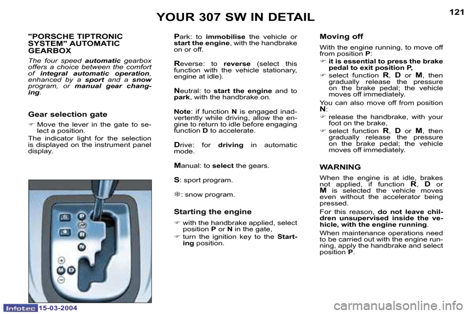Peugeot 307 SW Dag 2004  Owners Manual �1�5�-�0�3�-�2�0�0�4�1�5�-�0�3�-�2�0�0�4
�1�2�0�1�2�1�Y�O�U�R� �3�0�7� �S�W� �I�N� �D�E�T�A�I�L
�"�P�O�R�S�C�H�E� �T�I�P�T�R�O�N�I�C�  
�S�Y�S�T�E�M�"� �A�U�T�O�M�A�T�I�C� 
�G�E�A�R�B�O�X
�T�h�e�  �f�