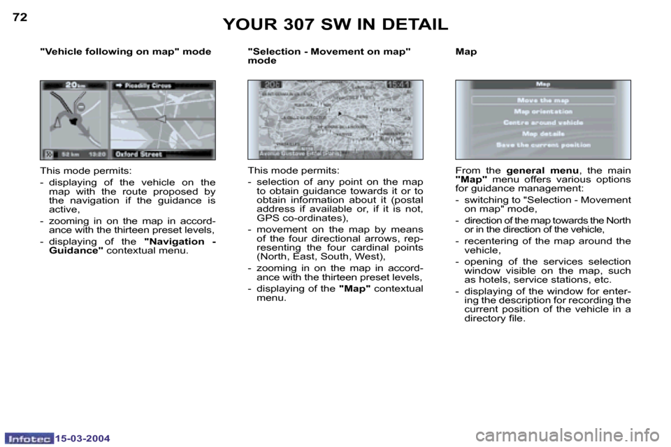 Peugeot 307 SW Dag 2004 Manual PDF �7�2
�1�5�-�0�3�-�2�0�0�4
�7�3
�1�5�-�0�3�-�2�0�0�4
�"�S�e�l�e�c�t�i�o�n� �-� �M�o�v�e�m�e�n�t� �o�n� �m�a�p�"�  
�m�o�d�e 
�T�h�i�s� �m�o�d�e� �p�e�r�m�i�t�s�: 
�-�  �s�e�l�e�c�t�i�o�n�  �o�f�  �a�n�