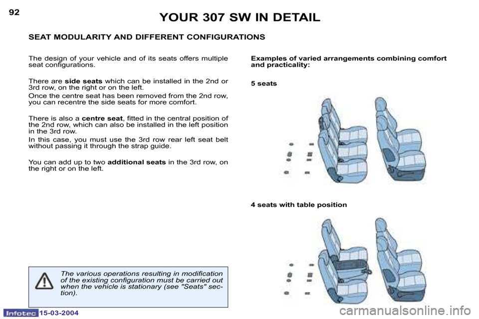Peugeot 307 SW Dag 2004 Owners Manual �1�5�-�0�3�-�2�0�0�4�1�5�-�0�3�-�2�0�0�4
�9�2�9�3�Y�O�U�R� �3�0�7� �S�W� �I�N� �D�E�T�A�I�L
�S�E�A�T� �M�O�D�U�L�A�R�I�T�Y� �A�N�D� �D�I�F�F�E�R�E�N�T� �C�O�N�F�I�G�U�R�A�T�I�O�N�S
�T�h�e�  �d�e�s�i�g