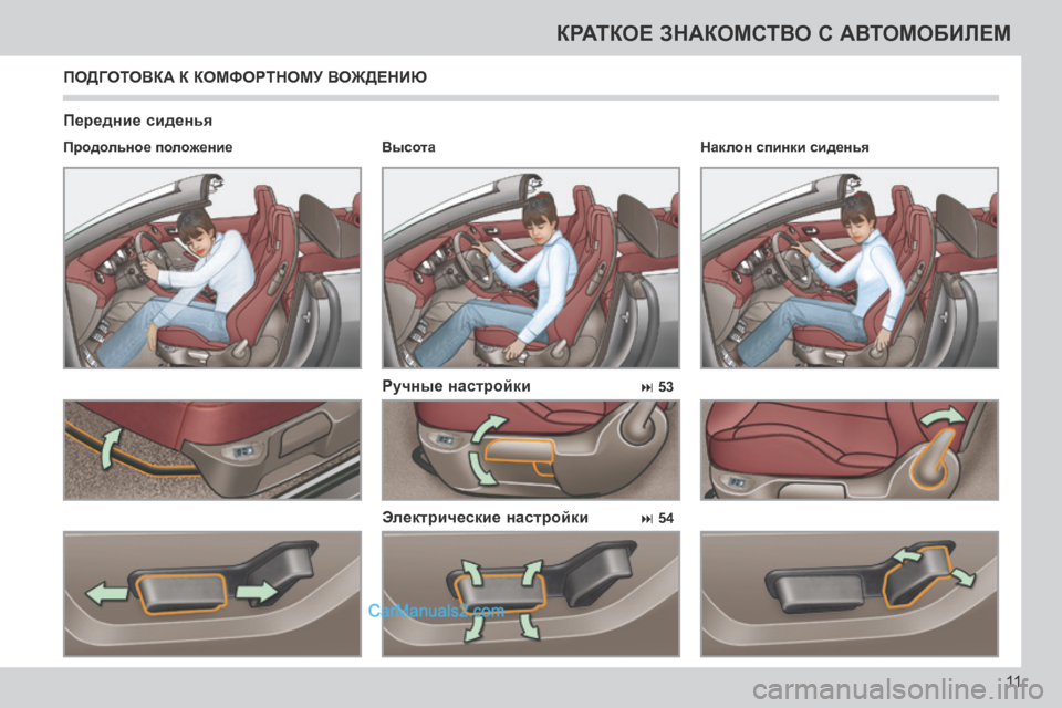 Peugeot 308 CC 2013.5 Инструкция по эксплуатации (in Russian) 53
54
11
КРАТКОЕ ЗНАКОМСТВО С АВТОМОБИЛЕМ
Передние сиденья Ручные настройки
Продольное положение На Peugeot 308 CC 2013.5 Инструкция по эксплуатации (in Russian) 53
54
11
КРАТКОЕ ЗНАКОМСТВО С АВТОМОБИЛЕМ
Передние сиденья Ручные настройки
Продольное положение На