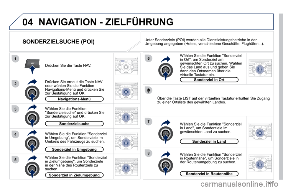 Peugeot 308 CC 2010.5 Betriebsanleitung (in German) 189
04
2
ABC 3
DEF
5
JKL
4
GHI 6
MNO8
TUV
7
PQRS 9
WXYZ0
* #
1
RADIO MEDIA
NAVESC TRAFFIC
SETUP
ADDR
BOOK
2
ABC 3
DEF
5
JKL
4
GHI 6
MNO8
TUV
7
PQRS 9
WXYZ0
* #
1
RADIO MEDIA
NAV ESC TRAFFIC
SETUP
ADD Peugeot 308 CC 2010.5 Betriebsanleitung (in German) 189
04
2
ABC 3
DEF
5
JKL
4
GHI 6
MNO8
TUV
7
PQRS 9
WXYZ0
* #
1
RADIO MEDIA
NAVESC TRAFFIC
SETUP
ADDR
BOOK
2
ABC 3
DEF
5
JKL
4
GHI 6
MNO8
TUV
7
PQRS 9
WXYZ0
* #
1
RADIO MEDIA
NAV ESC TRAFFIC
SETUP
ADD