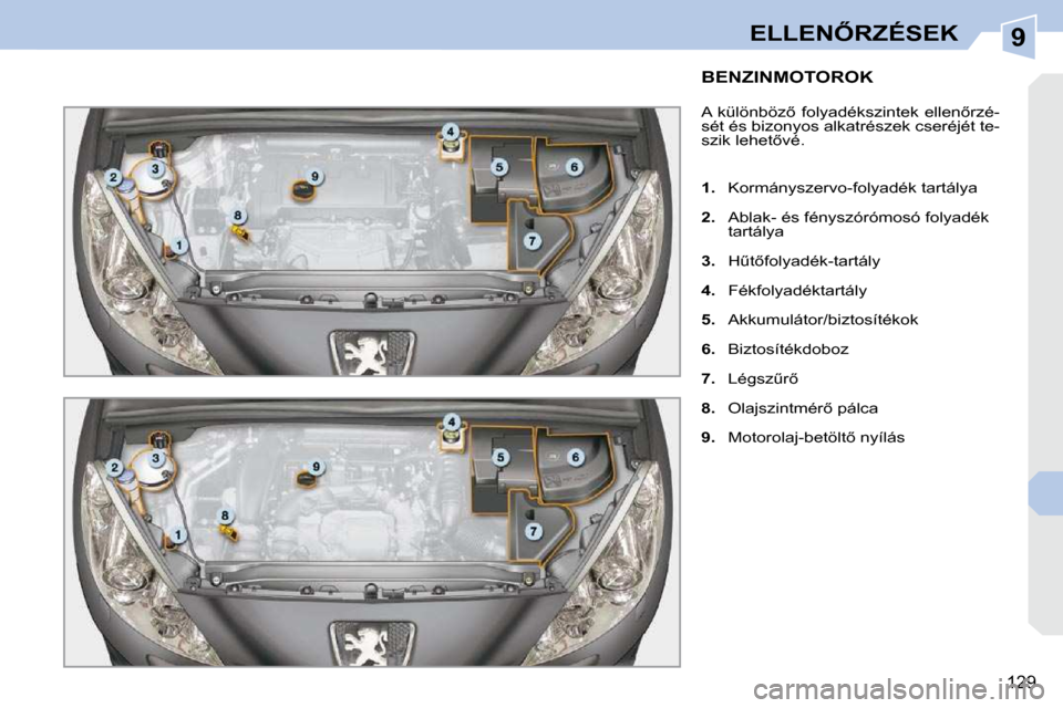 Peugeot 308 CC 2010.5  Kezelési útmutató (in Hungarian) 9
129
�E�L�L�E�N4�R�Z�É�S�E�K
� � � � � � � � � � � �B�E�N�Z�I�N�M�O�T�O�R�O�K� 
� �A�  �k�ü�l�ö�n�b�ö�z5�  �f�o�l�y�a�d�é�k�s�z�i�n�t�e�k�  �e�l�l�e�n5�r�z�é�- 
�s�é�t� �é�s� �b�i�z�o�n�y�