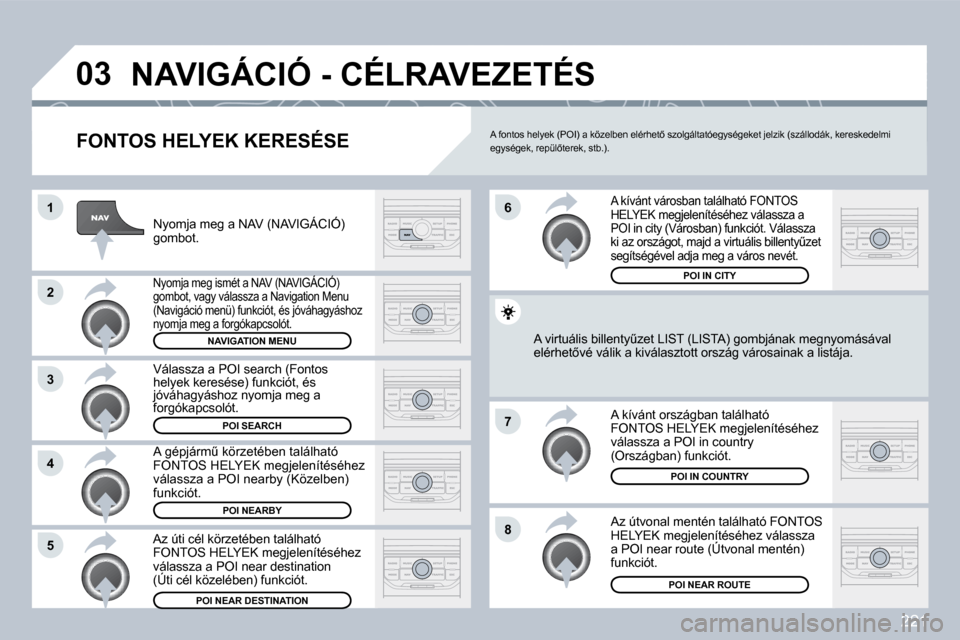 Peugeot 308 CC 2009.5  Kezelési útmutató (in Hungarian) 221
�0�3
�8
�6 
�7
�4
�3
�5
�2
�1
� �N�A�V�I�G�Á�C�I�Ó� �-� �C�É�L�R�A�V�E�Z�E�T�É�S� 
� � �F�O�N�T�O�S� �H�E�L�Y�E�K� �K�E�R�E�S�É�S�E� 
� �N�y�o�m�j�a� �m�e�g� �a� �N�A�V� �(�N�A�V�I�G�Á�C�I�