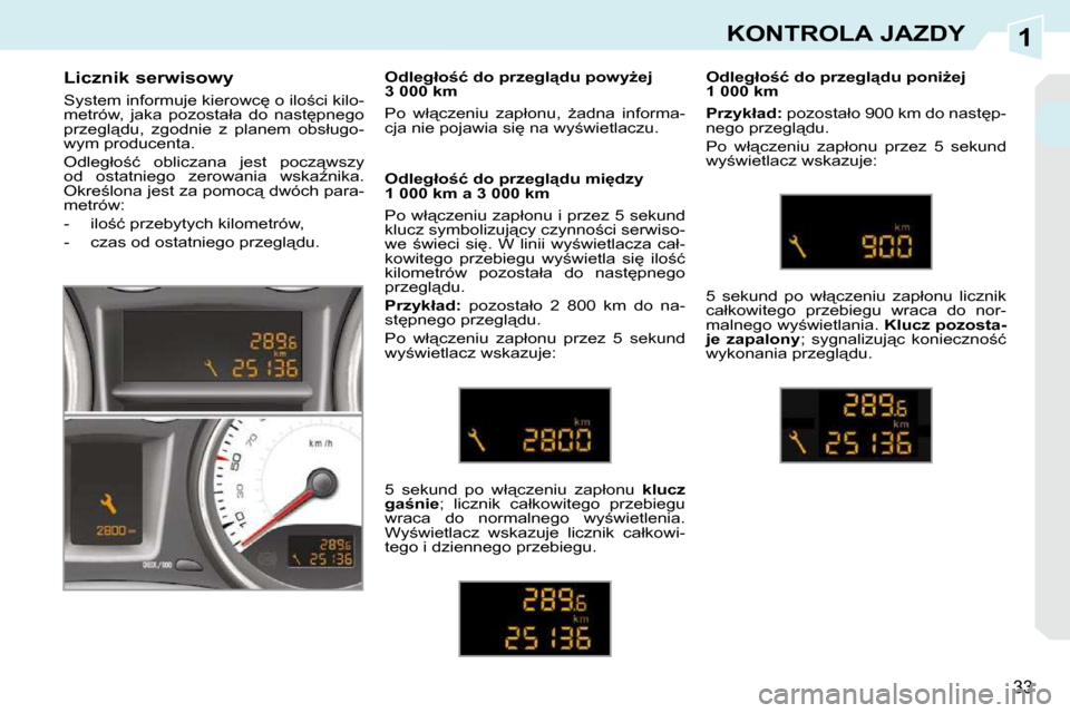 Peugeot 308 CC 2009.5  Instrukcja Obsługi (in Polish) 1
33
KONTROLA JAZDY
� � � � � � �L�i�c�z�n�i�k� �s�e�r�w�i�s�o�w�y�  
� �S�y�s�t�e�m� �i�n�f�o�r�m�u�j�e� �k�i�e�r�o�w�c
� �o� �i�l�o;�c�i� �k�i�l�o�- 
�m�e�t�r�ó�w�,�  �j�a�k�a�  �p�o�z�o�s�t�a�ł