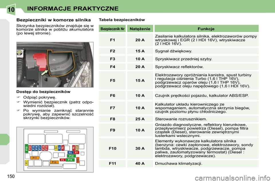 Peugeot 308 CC 2009.5  Instrukcja Obsługi (in Polish) 10
�1�5�0
INFORMACJE PRAKTYCZNE
� � �B�e�z�p�i�e�c�z�n�i�k�i� �w� �k�o�m�o�r�z�e� �s�i�l�n�i�k�a�  
� �S�k�r�z�y�n�k�a� �b�e�z�p�i�e�c�z�n�i�k�ó�w� �z�n�a�j�d�u�j�e� �s�i
� �w�  
�k�o�m�o�r�z�e�  �s
