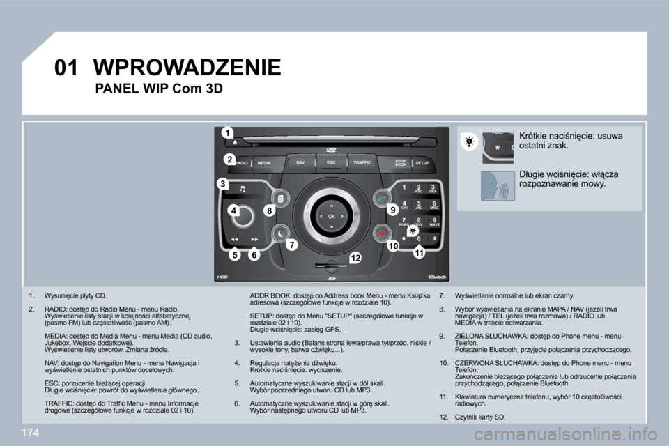 Peugeot 308 CC 2009.5  Instrukcja Obsługi (in Polish) 174
�0�1
2
ABC 3
DEF
5
JKL
4
GHI 6
MNO
8
TUV
7
PQRS 9
WXYZ
0
* #
1
RADIO MEDIA
NAV ESC TRAFFIC
SETUP
ADDR BOOK
�1
�1�0
�2
�3
�4
�6�1�2
�9
�7
�8
�1�1�5
TU
PQRS
0
*
� � � �1�.� �  �W�y�s�u�n�i
�c�i�e� 