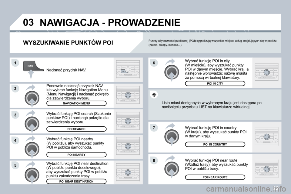 Peugeot 308 CC 2009.5  Instrukcja Obsługi (in Polish) 221
�0�3
�8
�6 
�7
�4
�3
�5
�2
�1
� �N�A�W�I�G�A�C�J�A� �-� �P�R�O�W�A�D�Z�E�N�I�E� 
� � �W�Y�S�Z�U�K�I�W�A�N�I�E� �P�U�N�K�T�Ó�W� �P�O�I� 
� �N�a�c�i�s�n"�ć� �p�r�z�y�c�i�s�k� �N�A�V�.� 
� �P�o�n�