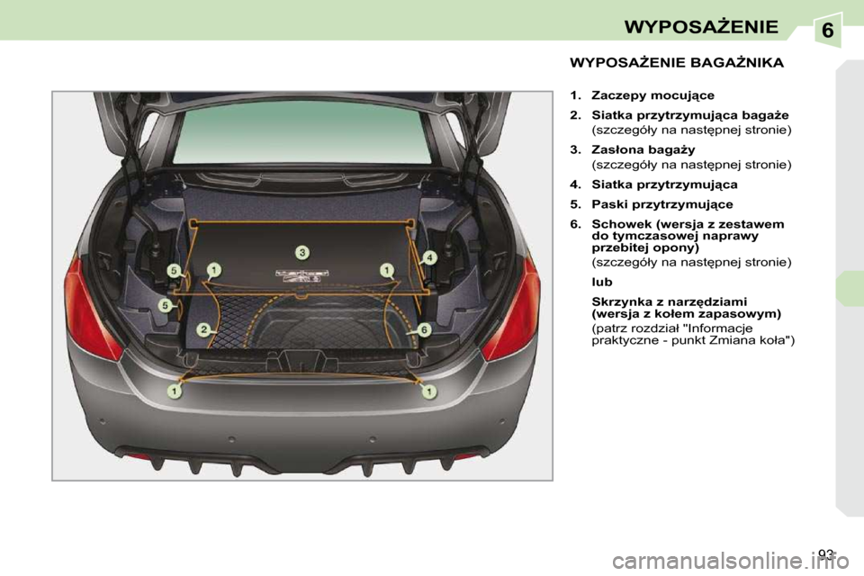 Peugeot 308 CC 2009.5  Instrukcja Obsługi (in Polish) 6
�9�3
�W�Y�P�O�S�AF�E�N�I�E
� � � � � � � � � � � �W�Y�P�O�S�AF�E�N�I�E� �B�A�G�AF�N�I�K�A� 
   
1.     �Z�a�c�z�e�p�y�    
�m�o�c�u�j"�c�e   
  
2.     �S�i�a�t�k�a� �p�r�z�y�t�r�z�y�m�u�j"�c�a