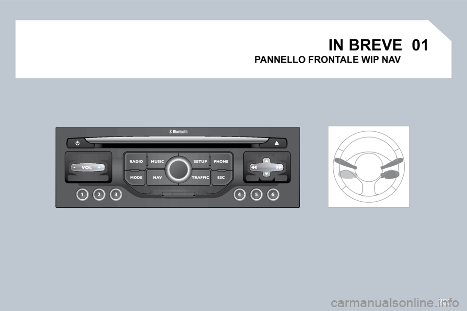 Peugeot 308 CC 2009  Manuale del proprietario (in Italian) 203
�0�1 IN BREVE 
PANNELLO FRONTALE WIP NAV    